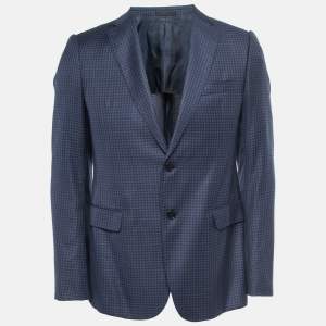 Pre Owned Armani Collezioni Navy Blue Checked Wool Single Breasted Blazer M