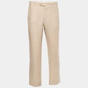 Armani Collezioni Beige Linen Straight Leg Trousers 2XL