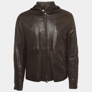 Pre Owned Armani Collezioni Brown Lambskin Leather Zip-Up Jacket S