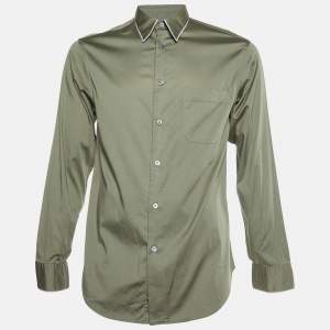 Armani Collezioni Khaki Green Cotton Long Sleeve Shirt M