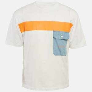 Pre Owned Armani Exchange White Cotton Knit Contrast Detail Oversized T-Shirt S