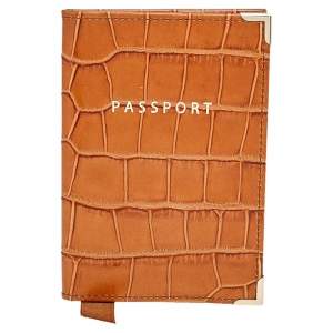 Aspinal Of London Tan Croc Embossed Leather Passport Cover 