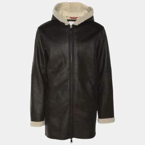 Atpco Brown Faux Leather Hoodie Jacket L