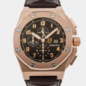 Audemars Piguet Brown 18k Rose Gold Crocodile Royal Oak Offshore 26158OR.OO.A801CR.01 Men's Wristwatch 48 mm