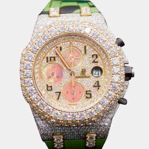 Audemars Piguet Customised Gold Diamond Stainless Steel Royal Oak Offshore 4027 Automatic Men's Wristwatch 40 mm
