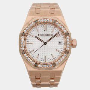 Audemars Piguet Silver 18k Rose Gold Royal Oak 15551OR.ZZ.1356OR.01 Automatic Men's Wristwatch 37 mm