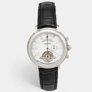 Audemars Piguet Silver Dial 18K White Gold Crocodile Leather Jules Audemars Tourbillon Chronograph 25909BA.00.D002CR.03 Men's Wristwatch 43 mm
