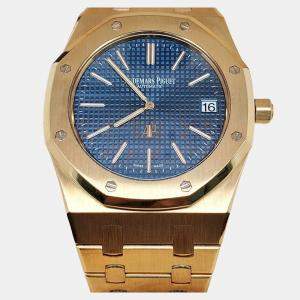 Pre Owned Audemars Piguet Royal Oak 15202BA Automatic Blue 18k Yellow Gold Men's Wristwatch 39 mm