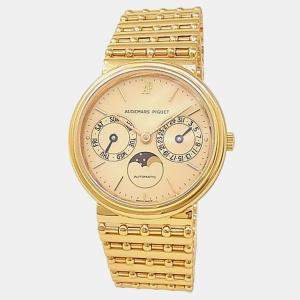 Pre Owned Audemars Piguet Moonphase 25588BA Automatic Champagne Dial 18k Yellow Gold Men's Wristwatch 33mm