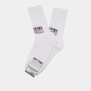 Pre Owned Balenciaga White Political Tennis Cotton Knit Socks L