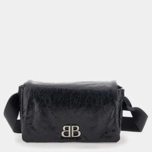 Balenciaga Black Crushed Monaco Flap Small Shoulder Bag