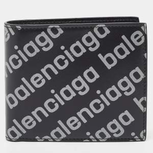 Balenciaga Black/Grey Leather Logo Bifold Wallet
