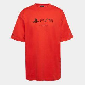 Balenciaga X PS5 Red Printed Cotton Boxy T-shirt L