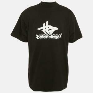 Pre Owned Balenciaga Unisex Black Logo Print Cotton Oversized T-Shirt M