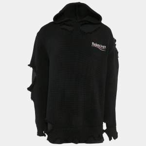 Balenciaga Unifit Black Rob Knit Political Campaign Destroyed Hoodie S