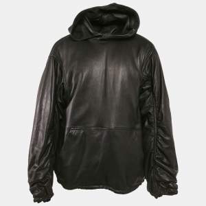 Balenciaga Unisex Black Leather Hoodie M 