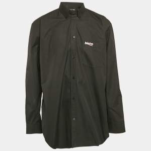 Balenciaga Black Logo Embroidery Poplin Button Front Oversized Shirt M