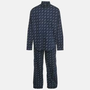 Pre Owned Balenciaga Navy Blue Logo All-Over Cotton Set S