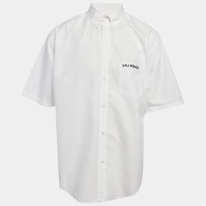 مملوكة مسبقًا Balenciaga White Logo Print Cotton Oversized Shirt M