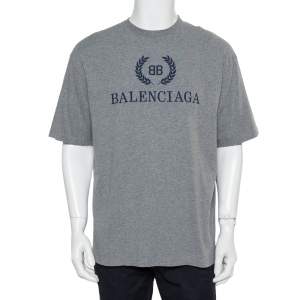 مملوكة مسبقًا Balenciaga Grey Cotton Crewneck BB Balenciaga Print T-Shirt S