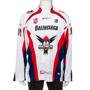 Balenciaga Colorblock Paneled Logo Printed Mesh Jersey Hockey T-Shirt XXS