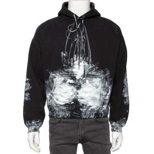 Balenciaga Monochrome Paint-Splattered Cotton Cropped Hoodie XL