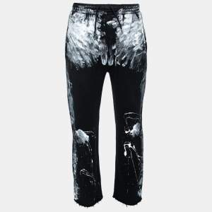 Balenciaga Black Paint Splatter Print Cotton Straight Leg Sweatpants M
