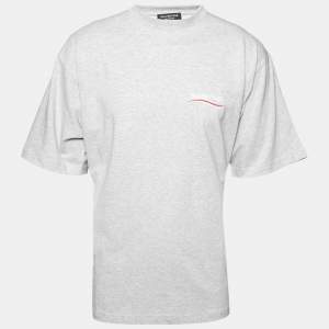 Balenciaga Grey Cotton Logo Embroidered Crew Neck T-Shirt M