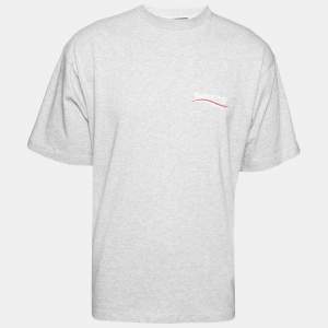 Balenciaga Grey Cotton Logo Embroidered Crew Neck T-Shirt XS