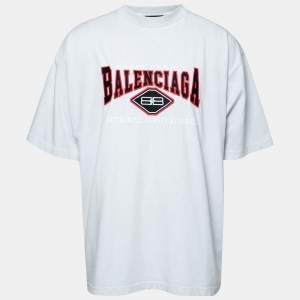 Balenciaga Light Grey Cotton Logo Embroidered Short Sleeve T-Shirt XL