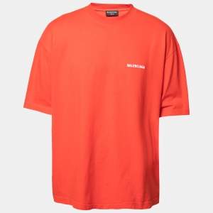 Balenciaga Red Cotton Logo Printed Short Sleeve Crewneck T-Shirt XL