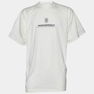 Balenciaga White Logo Pdf Embroidered Cotton Oversized T-Shirt S