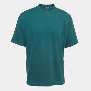 Balenciaga Green Logo Print Cotton Crew Neck T-Shirt M
