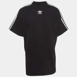 Pre Owned Balenciaga X Adidas Black Cotton 3-Stripes Oversized T-Shirt M