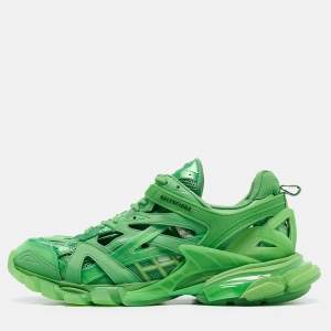 Pre Owned Balenciaga Green Faux Leather and Mesh Track 2 Sneakers Size 44