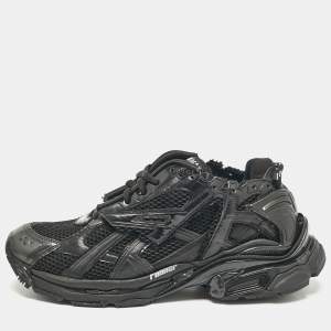 Pre Owned Balenciaga Black Leather and Mesh Lace Up Sneakers Size 43