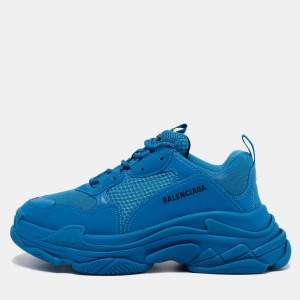 Balenciaga Blue Mesh and Leather Triple S Sneakers Size 42