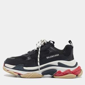 Balenciaga Black Mesh and Leather Triple S Low Top Sneakers Size 43