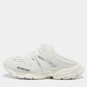 Balenciaga White Faux Leather Track Mules Size 41