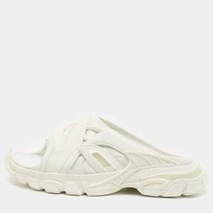 Balenicaga White Neoprene and Faux Leather Track Slide Sandals Size 41