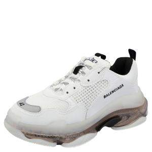 Pre Owned حذاء رياضي بالنسياغا أبيض تريبل إس نعل شفاف مقاس أوروبي 44