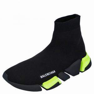 Balenciaga Black/Green Knit Speed Sneakers Size EU 42