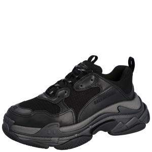 Pre Owned حذاء رياضي بالنسياغا تريبل أس شبك وجلد أسود مقاس EU 42