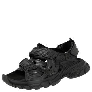 Pre Owned Balenciaga Black Rubber And Leather Track Sandals Size 41