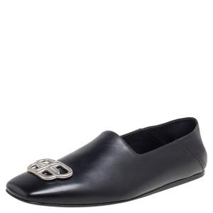 Balenciaga Black Leather BB Slip On Loafers Size 43
