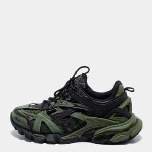 Pre Owned Balenciaga  Green/Black Leather and Mesh Track Sneakers Size 40