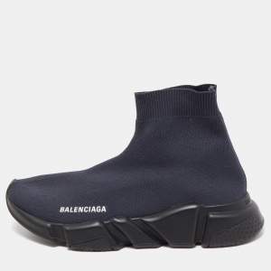 Balenciaga Navy Blue Knit Fabric Speed Trainer Sneakers Size 39