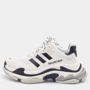 Balenciaga White/Black Leather and Mesh Triple S Sneakers Size 40