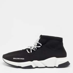 Balenciaga Black Knit Fabric Speed Trainer Lace Up Sneakers Size 44