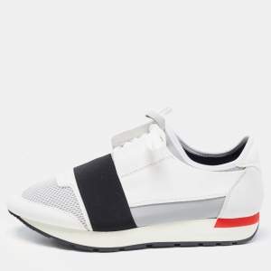  Balenciaga White/Grey Leather and Mesh Race Runner Sneakers Size 41
